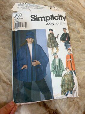 Simplicity Sewing Pattern 5309 Poncho Capes Hats Misses Sizes S-M-L Easy To Sew